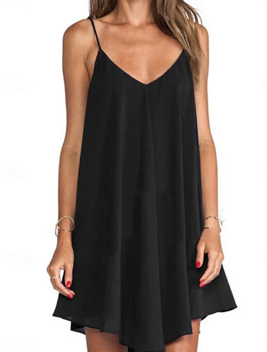 Hot Women's Casual Dress Mini Dress Chiffon Backless Date Vacation Streetwear Basic Spaghetti Strap Sleeveless Black Wine Navy Blue Color Women Sundresses