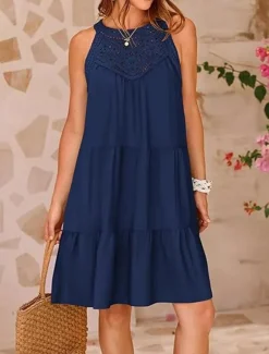 Hot Women's Casual Dress Mini Dress Lace Ruffle Date Streetwear V Neck Sleeveless Black White Red Color Women Sundresses