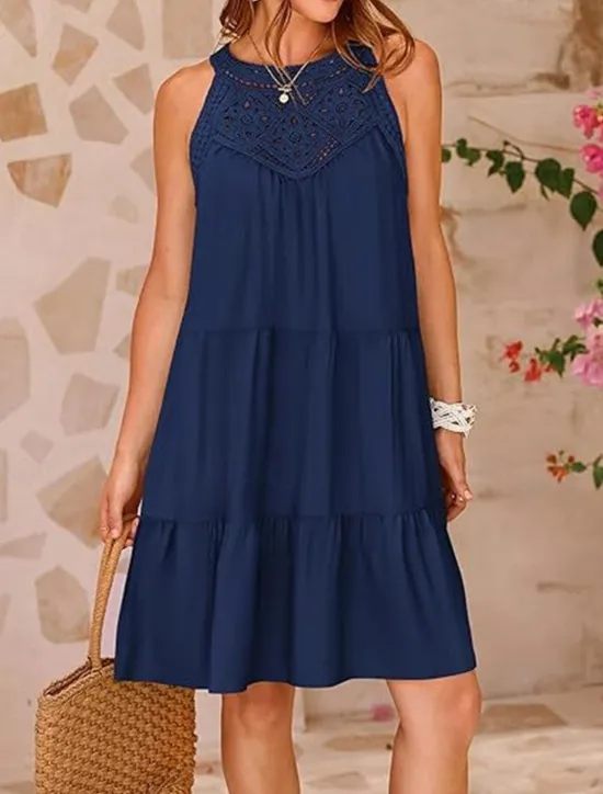 Hot Women's Casual Dress Mini Dress Lace Ruffle Date Streetwear V Neck Sleeveless Black White Red Color Women Sundresses