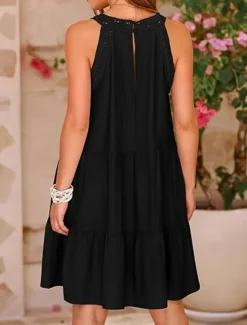 Hot Women's Casual Dress Mini Dress Lace Ruffle Date Streetwear V Neck Sleeveless Black White Red Color Women Sundresses