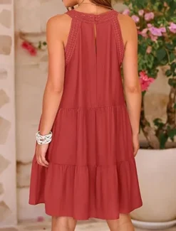 Hot Women's Casual Dress Mini Dress Lace Ruffle Date Streetwear V Neck Sleeveless Black White Red Color Women Sundresses