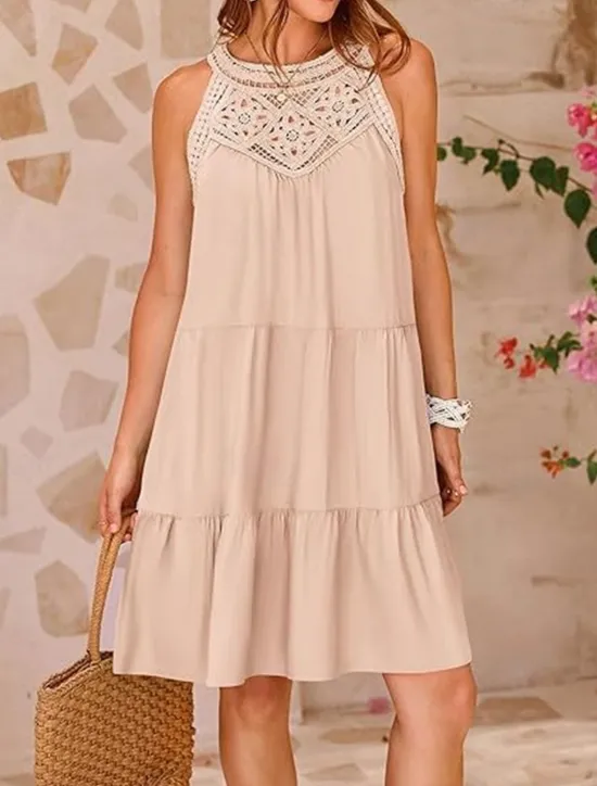 Hot Women's Casual Dress Mini Dress Lace Ruffle Date Streetwear V Neck Sleeveless Black White Red Color Women Sundresses
