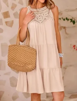 Hot Women's Casual Dress Mini Dress Lace Ruffle Date Streetwear V Neck Sleeveless Black White Red Color Women Sundresses