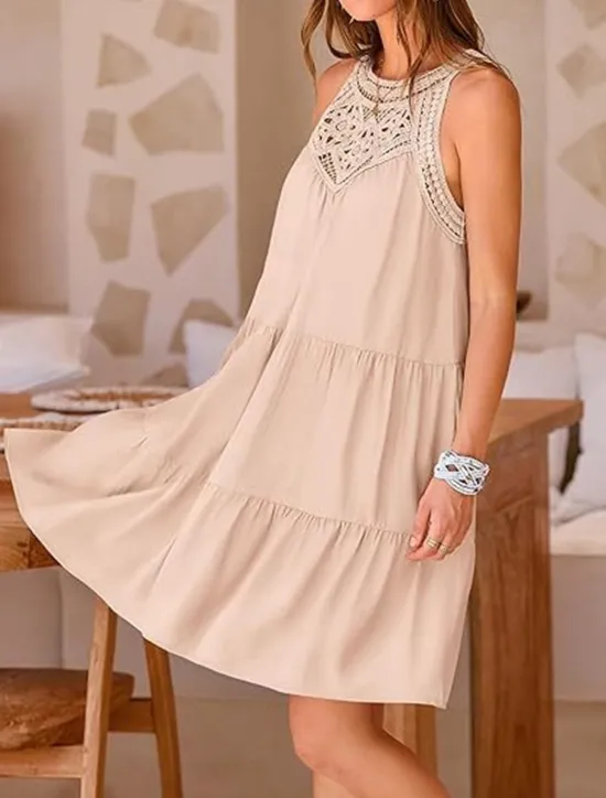 Hot Women's Casual Dress Mini Dress Lace Ruffle Date Streetwear V Neck Sleeveless Black White Red Color Women Sundresses