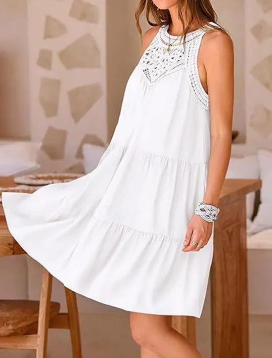 Hot Women's Casual Dress Mini Dress Lace Ruffle Date Streetwear V Neck Sleeveless Black White Red Color Women Sundresses