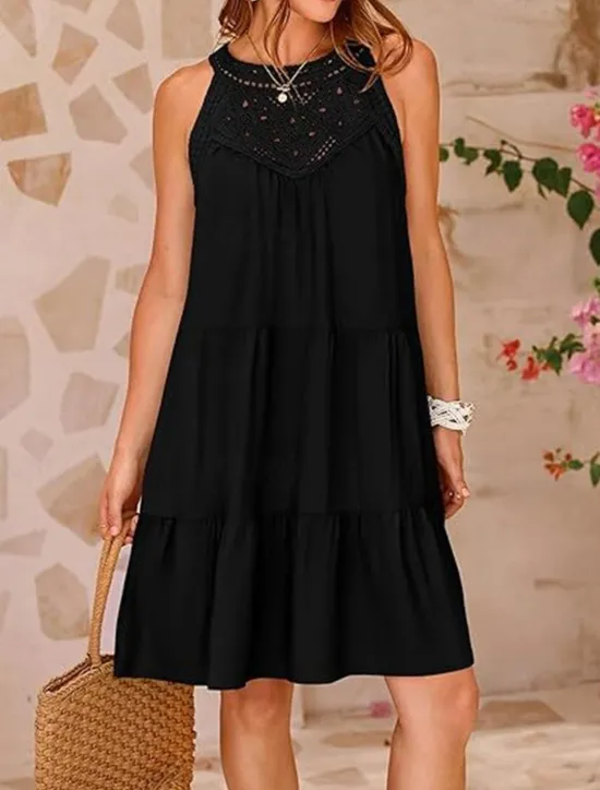 Hot Women's Casual Dress Mini Dress Lace Ruffle Date Streetwear V Neck Sleeveless Black White Red Color Women Sundresses