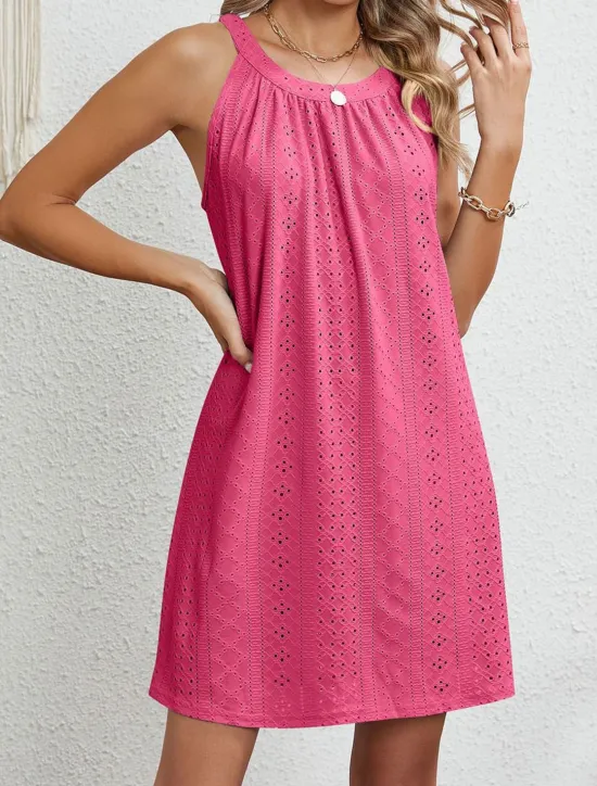 Women's Casual Dress Mini Dress Lace Casual Crew Neck Sleeveless Black Pink Navy Blue Color Women Sundresses