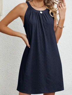 Women's Casual Dress Mini Dress Lace Casual Crew Neck Sleeveless Black Pink Navy Blue Color Women Sundresses