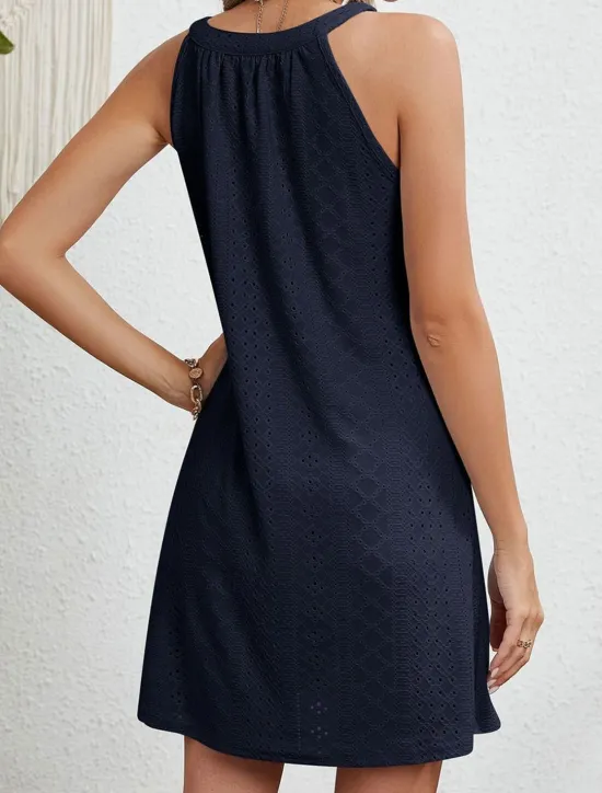 Women's Casual Dress Mini Dress Lace Casual Crew Neck Sleeveless Black Pink Navy Blue Color Women Sundresses