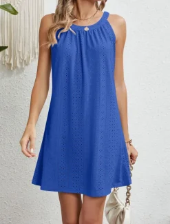 Women's Casual Dress Mini Dress Lace Casual Crew Neck Sleeveless Black Pink Navy Blue Color Women Sundresses