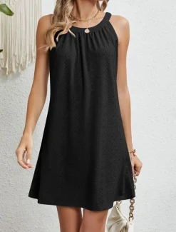 Women's Casual Dress Mini Dress Lace Casual Crew Neck Sleeveless Black Pink Navy Blue Color Women Sundresses