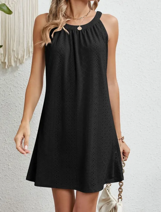 Women's Casual Dress Mini Dress Lace Casual Crew Neck Sleeveless Black Pink Navy Blue Color Women Sundresses