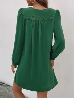 Hot Women's Casual Dress Mini Dress Ruched Casual V Neck Long Sleeve Color Women Work Dresses