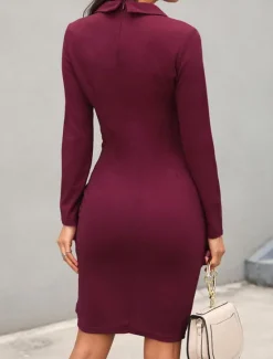 Clearance Women's Casual Dress Mini Dress Patchwork Buttons Casual Formal V Neck Long Sleeve Black Wine Gray Color Women Work Dresses