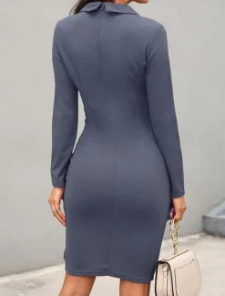 Clearance Women's Casual Dress Mini Dress Patchwork Buttons Casual Formal V Neck Long Sleeve Black Wine Gray Color Women Work Dresses