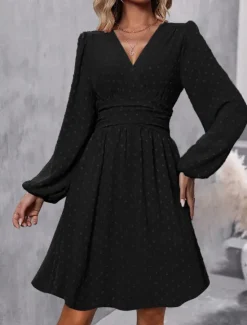 Women's Casual Dress Mini Dress Ruched Casual V Neck Long Sleeve Black Wine Army Green Color Women Cocktail Dress