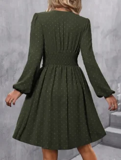 Women's Casual Dress Mini Dress Ruched Casual V Neck Long Sleeve Black Wine Army Green Color Women Cocktail Dress