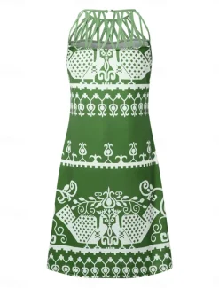 Sale Women's Casual Dress Shift Dress Mini Dress Green Dark Blue Sleeveless Floral Ruched Spring Summer Halter Vintage Birthday Daily Ethnic Dress 2023 S M L XL XXL 3XL Women Sundresses