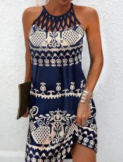 Sale Women's Casual Dress Shift Dress Mini Dress Green Dark Blue Sleeveless Floral Ruched Spring Summer Halter Vintage Birthday Daily Ethnic Dress 2023 S M L XL XXL 3XL Women Sundresses