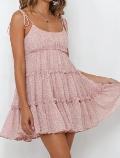 Hot Women's Casual Dress Slip Dress Floral Polka Dot Ruffle Backless Strap Mini Dress Stylish Casual Daily Vacation Sleeveless Summer Women Sundresses