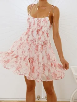 Hot Women's Casual Dress Slip Dress Floral Polka Dot Ruffle Backless Strap Mini Dress Stylish Casual Daily Vacation Sleeveless Summer Women Sundresses