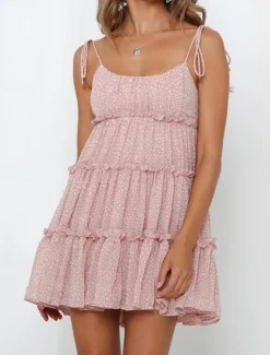 Hot Women's Casual Dress Slip Dress Floral Polka Dot Ruffle Backless Strap Mini Dress Stylish Casual Daily Vacation Sleeveless Summer Women Sundresses
