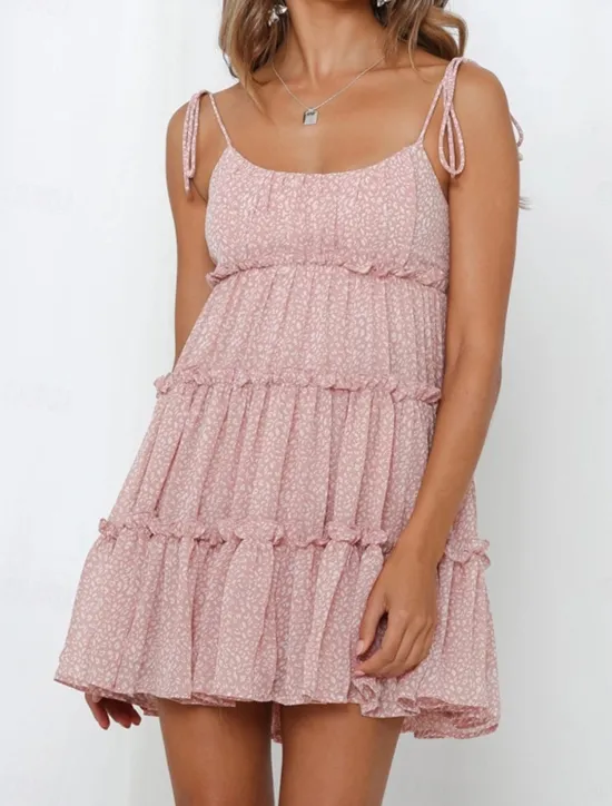Hot Women's Casual Dress Slip Dress Floral Polka Dot Ruffle Backless Strap Mini Dress Stylish Casual Daily Vacation Sleeveless Summer Women Sundresses
