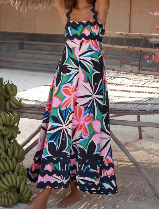 Outlet Women's Casual Dress Slip Dress Beach Dress Floral Backless Print Strap Long Dress Maxi Dress Tropical Hawaiian Vacation Sleeveless Summer Women Vacation Dresses