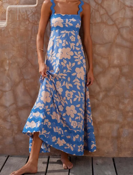 Outlet Women's Casual Dress Slip Dress Beach Dress Floral Backless Print Strap Long Dress Maxi Dress Tropical Hawaiian Vacation Sleeveless Summer Women Vacation Dresses