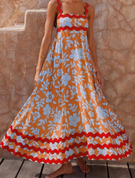 Outlet Women's Casual Dress Slip Dress Beach Dress Floral Backless Print Strap Long Dress Maxi Dress Tropical Hawaiian Vacation Sleeveless Summer Women Vacation Dresses