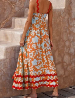 Outlet Women's Casual Dress Slip Dress Beach Dress Floral Backless Print Strap Long Dress Maxi Dress Tropical Hawaiian Vacation Sleeveless Summer Women Vacation Dresses