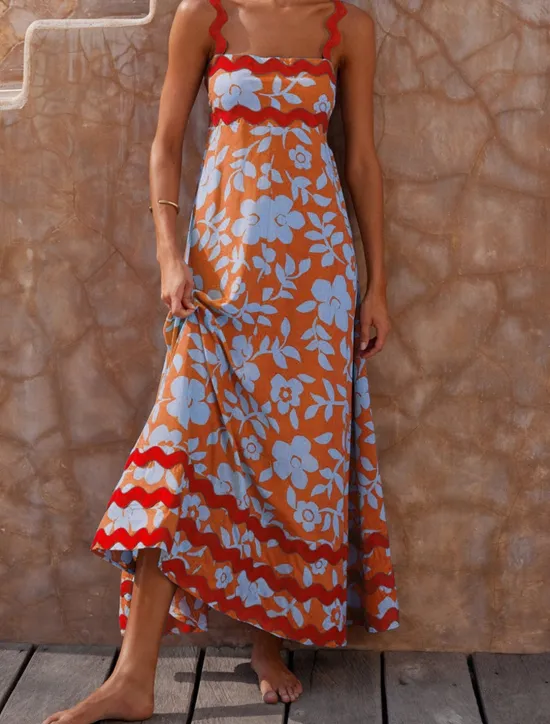 Outlet Women's Casual Dress Slip Dress Beach Dress Floral Backless Print Strap Long Dress Maxi Dress Tropical Hawaiian Vacation Sleeveless Summer Women Vacation Dresses