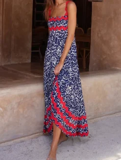 Outlet Women's Casual Dress Slip Dress Beach Dress Floral Backless Print Strap Long Dress Maxi Dress Tropical Hawaiian Vacation Sleeveless Summer Women Vacation Dresses