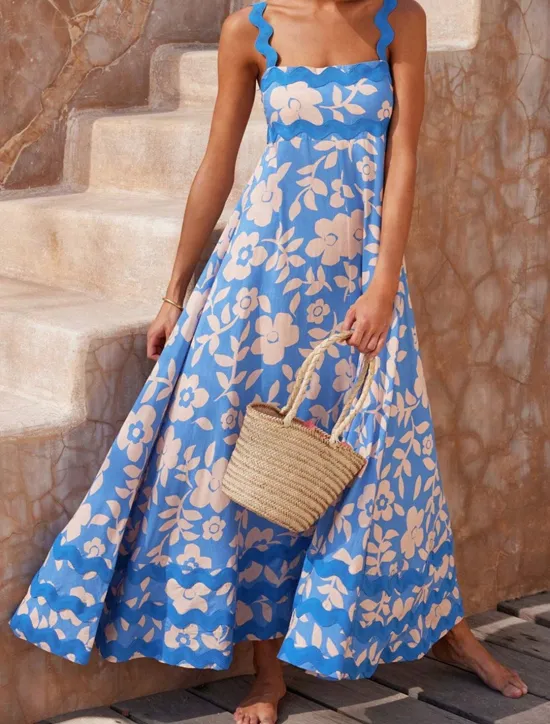 Outlet Women's Casual Dress Slip Dress Beach Dress Floral Backless Print Strap Long Dress Maxi Dress Tropical Hawaiian Vacation Sleeveless Summer Women Vacation Dresses