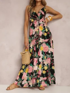 Discount Women's Casual Dress Slip Dress Floral Backless Print Strap Long Dress Maxi Dress Hawaiian Vacation Beach Sleeveless Summer Women Vacation Dresses