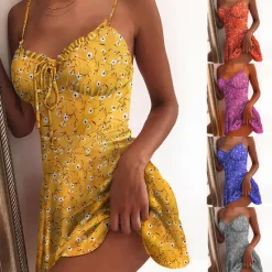 Discount Women's Casual Dress Sundress Floral Dress Mini Dress Dark Yellow Light Pink White Sleeveless Floral Lace up Spring Summer Spaghetti Strap Hot Vacation Weekend Slim 2023 S M L XL XXL 3XL 4XL 5XL Women Sundresses