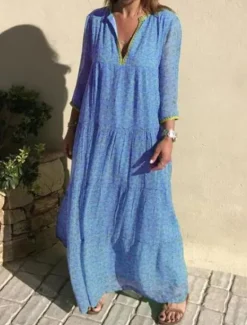 Sale Women's Casual Dress Swing Dress Floral Print V Neck Long Dress Maxi Dress Casual Boho Daily Vacation Long Sleeve Summer Women Spring Dresses