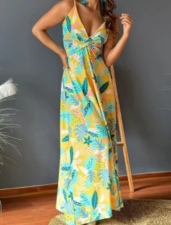 Discount Women's Casual Dress Swing Dress Slip Dress Floral Leaf Backless Print Strap Long Dress Maxi Dress Hawaiian Casual Daily Vacation Sleeveless Summer Women Vacation Dresses