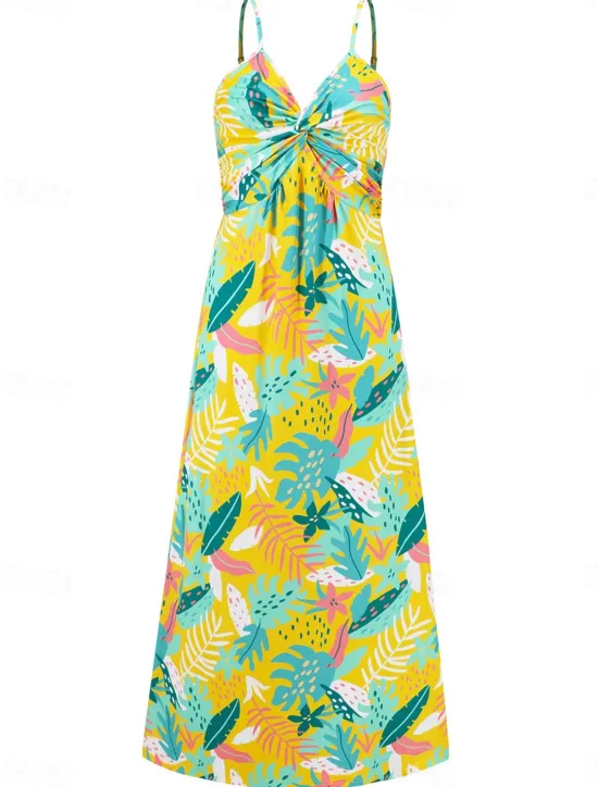 Discount Women's Casual Dress Swing Dress Slip Dress Floral Leaf Backless Print Strap Long Dress Maxi Dress Hawaiian Casual Daily Vacation Sleeveless Summer Women Vacation Dresses