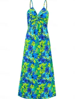 Discount Women's Casual Dress Swing Dress Slip Dress Floral Leaf Backless Print Strap Long Dress Maxi Dress Hawaiian Casual Daily Vacation Sleeveless Summer Women Vacation Dresses