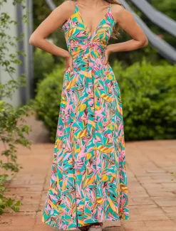 Discount Women's Casual Dress Swing Dress Slip Dress Floral Leaf Backless Print Strap Long Dress Maxi Dress Hawaiian Casual Daily Vacation Sleeveless Summer Women Vacation Dresses