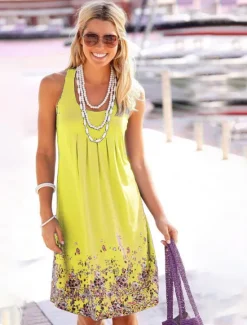 Clearance Women's Casual Dress T Shirt Dress Tee Dress Sundress Floral Print Crew Neck Midi Dress Outdoor Daily Sleeveless Summer Spring Women Sundresses