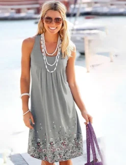 Clearance Women's Casual Dress T Shirt Dress Tee Dress Sundress Floral Print Crew Neck Midi Dress Outdoor Daily Sleeveless Summer Spring Women Sundresses