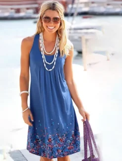 Clearance Women's Casual Dress T Shirt Dress Tee Dress Sundress Floral Print Crew Neck Midi Dress Outdoor Daily Sleeveless Summer Spring Women Sundresses