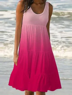 Women's Casual Dress Tank Dress Color Gradient Ruffle Pocket U Neck Mini Dress Stylish Casual Daily Vacation Sleeveless Summer Women Sundresses