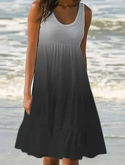 Women's Casual Dress Tank Dress Color Gradient Ruffle Pocket U Neck Mini Dress Stylish Casual Daily Vacation Sleeveless Summer Women Sundresses
