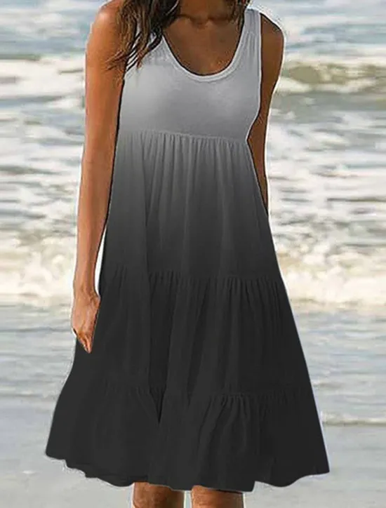 Women's Casual Dress Tank Dress Color Gradient Ruffle Pocket U Neck Mini Dress Stylish Casual Daily Vacation Sleeveless Summer Women Sundresses