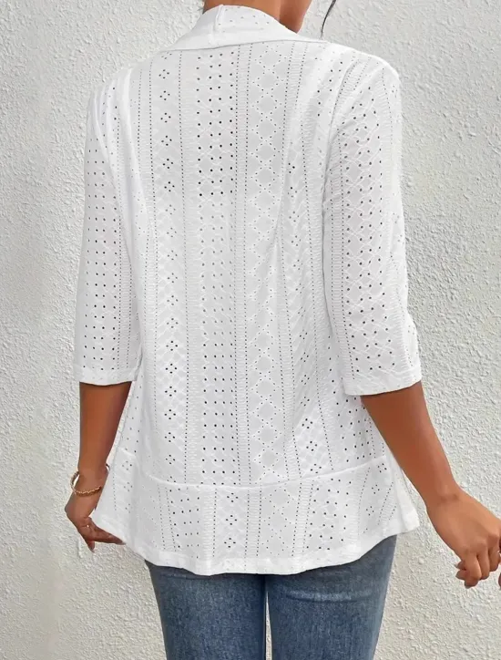 Sale Women's Casual Jacket Breathable Quick Dry Lace Casual Office / Career Collarless Regular Fit 3/4 Length Sleeve Outerwear Black White Violet Spring Fall Women Jackets