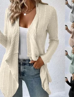 Clearance Women's Casual Jacket Breathable Comfortable Irregular Hem Casual Plain Vacation Street Casual Daily Wear Open Front Regular Collarless Regular Fit Long Sleeve Outerwear Black Light Green Camel Fall Women Jackets|Cardigans & Outerwears