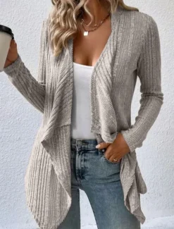 Clearance Women's Casual Jacket Breathable Comfortable Irregular Hem Casual Plain Vacation Street Casual Daily Wear Open Front Regular Collarless Regular Fit Long Sleeve Outerwear Black Light Green Camel Fall Women Jackets|Cardigans & Outerwears